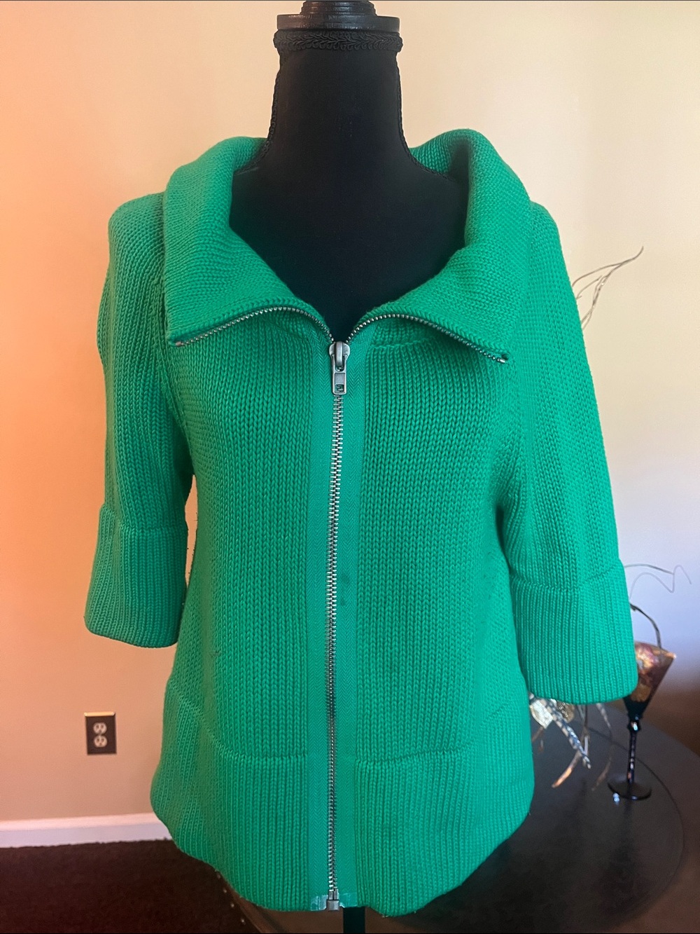 Kenneth Cole Bright Green Zip-Front Knit Cardigan Fits like a medium
